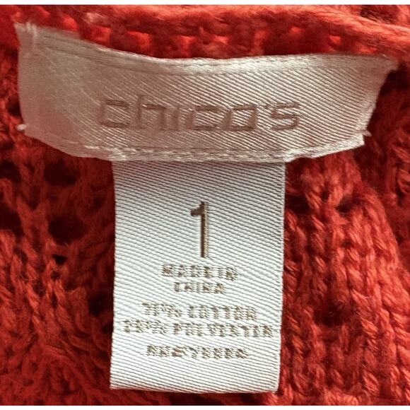 Chico’s Coral Crochet Short Sleeve Sweater with Fringe Size 1 ( Medium) - Picture 4 of 4